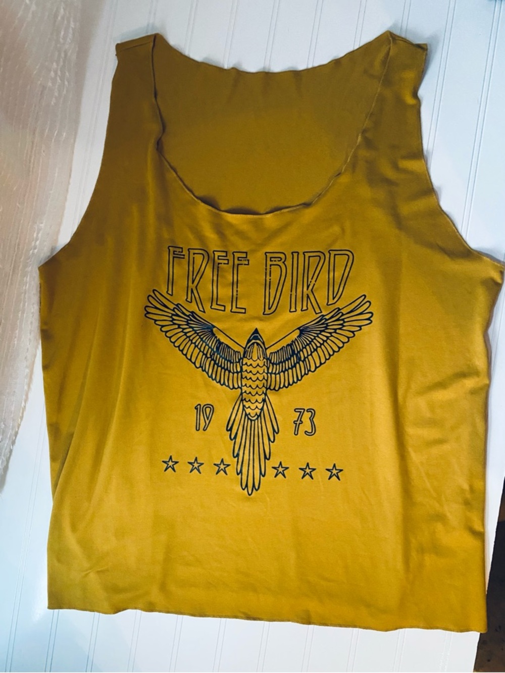 Free Bird Graphic Tank Top - Mustard Yellow Sleeveless Tee